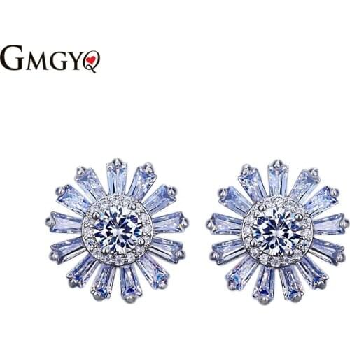 GMGYQ Fashion Blossom Boucle D' Oreille Femme Kerst Cubic Zircon Voor Vrouwen Cute Round Stud Crown Earrings Beste Vriend Gift