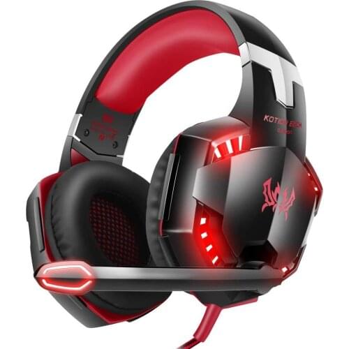 G2000 Gaming Headset Earphone 3.5mm Jack with LED Backlit Mic Stereo Bass Noise Cancelling Over Ear Headset for Computer Mobile