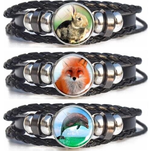 Fox Cat Rabbit Leather Bracelet Fashion Men Women Punk Bracelet Dolphin Bear Zebra Different Kinds of Animal Bracelets Jewelry