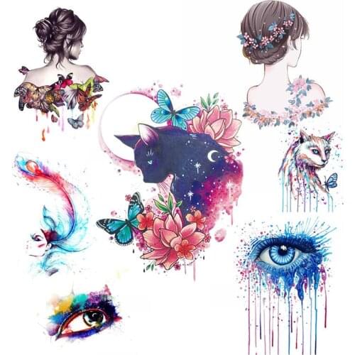 Cartoon Cat Beautful Patches Iron On Transfer For T-shirts Girls Feather Heat Transfer Stickers DIY Patch Applique