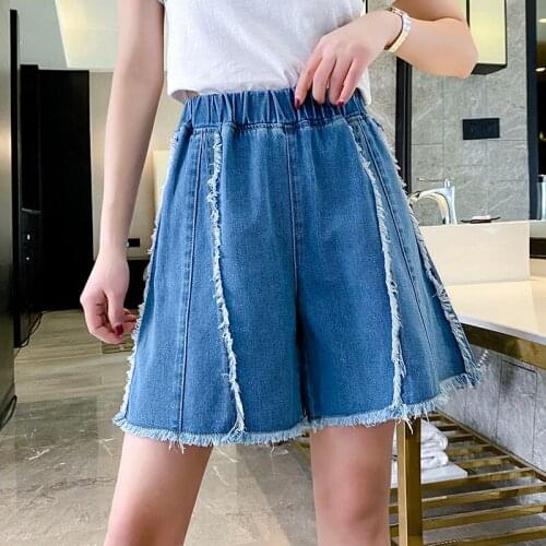 Summer Clothes Female 2021 Vintage High Waist Blue Loose Wide Leg Short Jeans Plus Size 5XL Women Denim Shorts Femme Y785