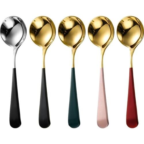 1Pcs 18/10 Stainless Steel Coffee Spoons Gold Black Small Stirring Spoon Dinner Set Silverware Teaspoon Scoop