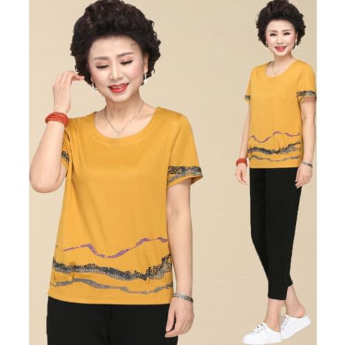 Fashion Middle Aged Lady Sets Summer Women Tracksuit Two Piece Mother Casual Wear Plus Size 5XL Female Suit Pants Set X131