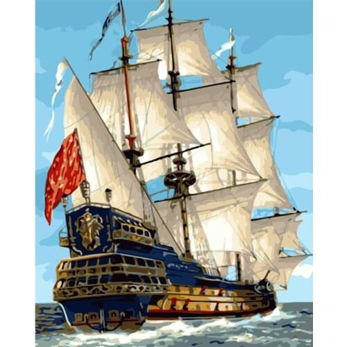 Painting By Numbers DIY 40x50CM Dropshipping Big size Blue sky sailing boat Still life Acrylic House Decoration Art picture Gift