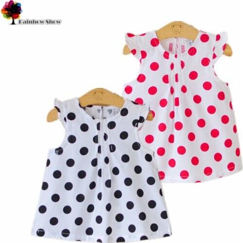 New Children Clothing Summer Girls Cute Dots Printed Flying Sleeve O-neck Fold Cotton Children Blouses