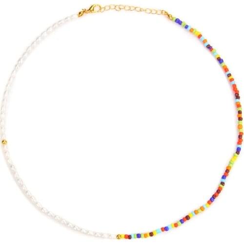 Boho Natural Freshwater Pearl Necklace Energy Colourful Small Beaded Chockers Necklace Women Female Male Jewelry Fashion Gift