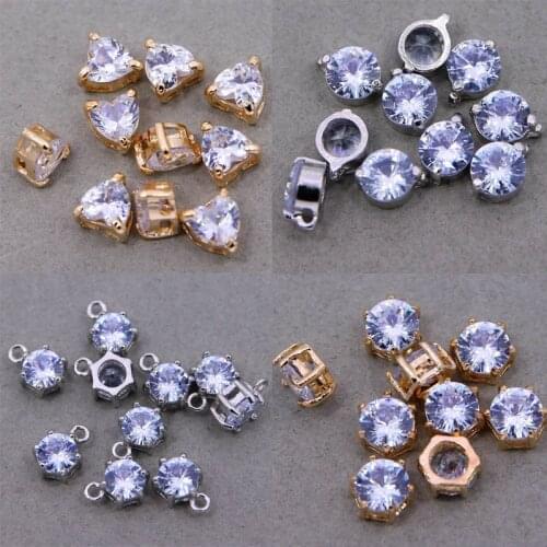 5PCS Gold Color Zircon 2/1 Holes Round Heart-shaped Connect Charms Pendants High Quality Jewelry Findings Accessories