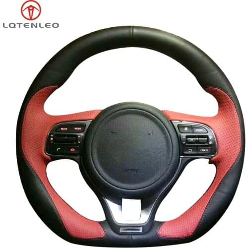 LQTENLEO Black Red Leather Hand Car Steering Wheel Cover For Kia K5 Optima 2015-2018 (sport) KX5 2015-2019 Sportage 4 2015-2019