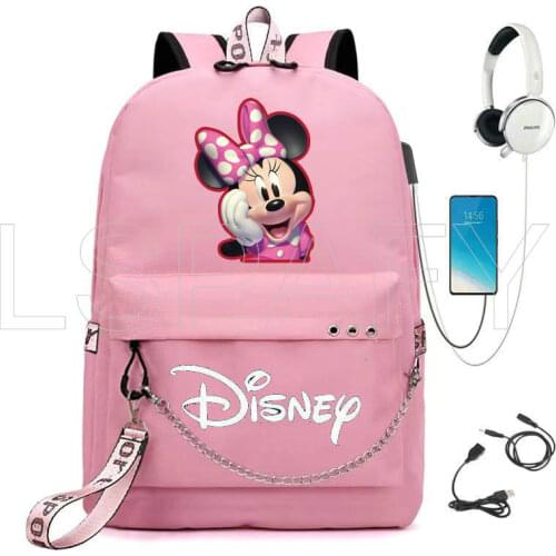 Minnie Mouse Fashion USB Charging Mochila Capacity Backpack Women Kpop School Bags for Teenage Girls Harajuku Students