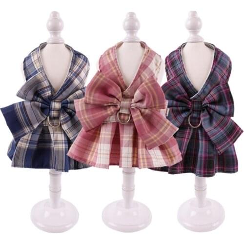 British Plaid Dog Harness with Bowknot Breathable Nylon Mesh Liner Harness Dress Walking Leash for Small Dogs Cat Chihuahua York