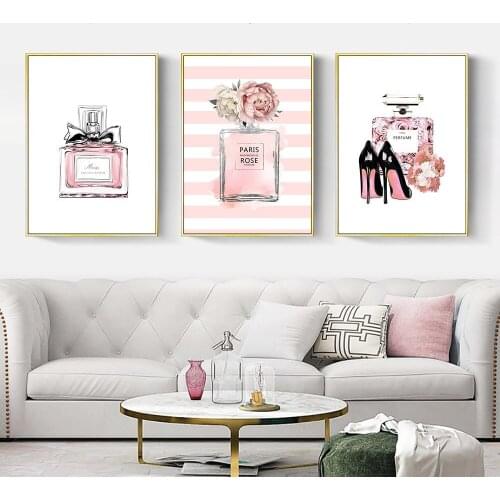 Modern Abstract Fashion Perfume Pink Canvas Painting Wall Poster Picture Makeup Room Cosmetics Shop Wall Decor Living Room Decor