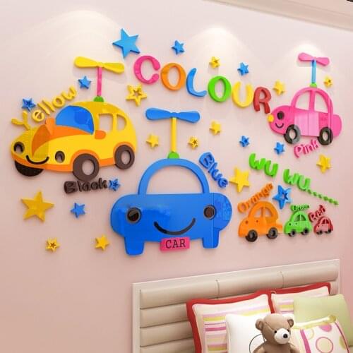 Creative INS Cartoon car DIY Childrens room bedroom home living room TV background wall decoration 3D acrylic wall stickers