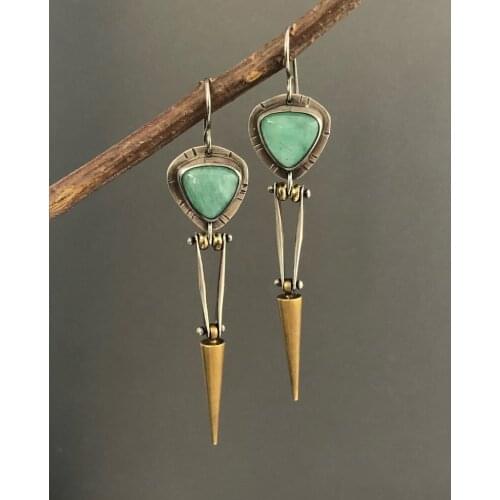 Vintage Boho Ethnic Green Resin Stone Drop Dangle Earrings For Women Indian Tribal Vintage Earrings