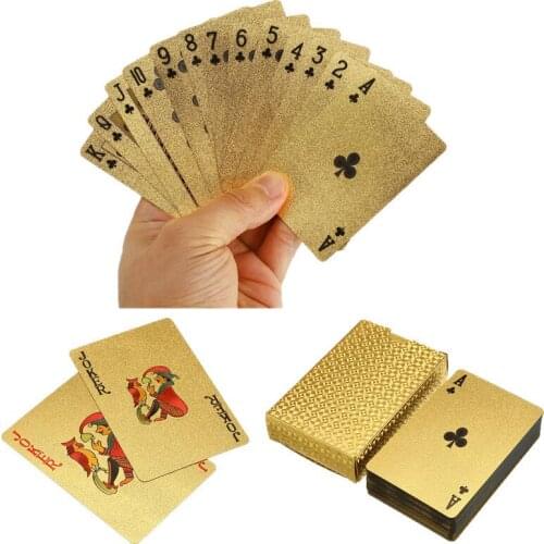 24K Gold Waterproof Plastic Playing Cards Poker =Board Game Poker Game Deck Foil Pokers for Sale