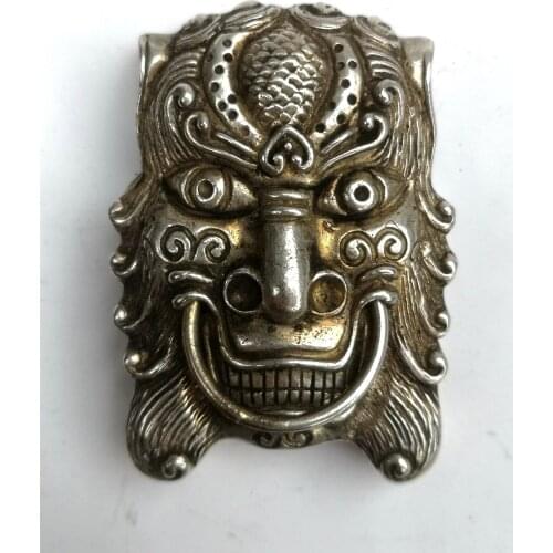 YIZHU CULTUER ART Collection Old China Tibet Silver Handmade Lion Buckle Belt Fastener Decoration Wonderful Gift