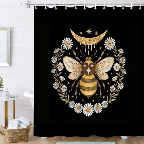 Flower Moon Butterfly Bee Shower Curtains Waterproof Mildew Proof Shower Room Curtain With Hooks Curtain For Bathroom Home Decor