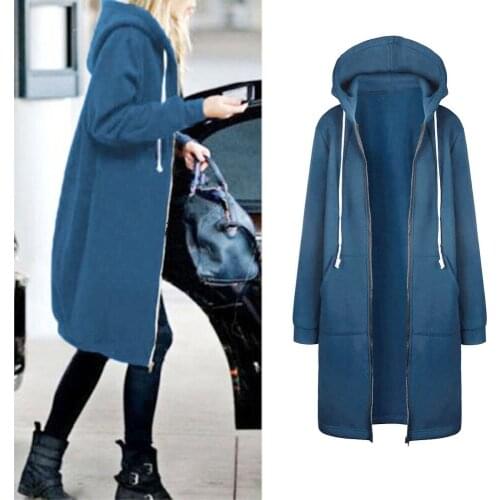 Womens Autumn Winter Hoodies Jackets Leisure Loose Hooded Jackets Zipper Pockets Plus Size Sweatshirt Sports Dresses Outwear