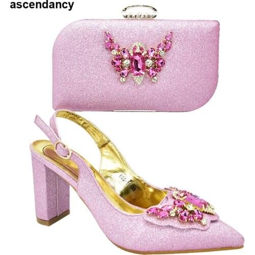 African Shoes and Bag Set Decorated with Rhinestone Women Platform Shoe Women Italian African Party Pumps Shoes and Bag Party