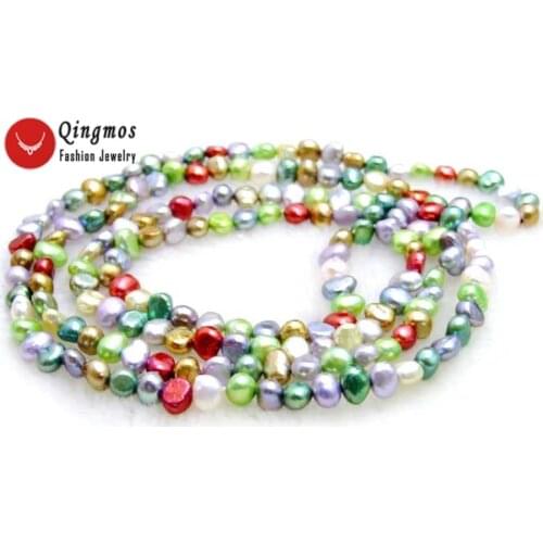 Qingmos Fashion 6-7mm Baroque Natural Freshwater Multicolor Pearl Necklace for Women Long Necklace 40" Jewelry Choker nec6242