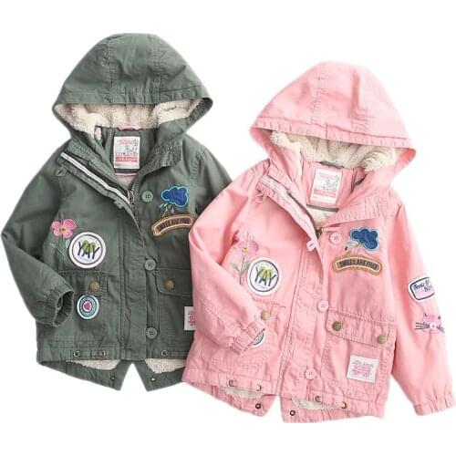 Winter girls jackets New casual Applique cloud smile letter cotton padded Hooded thermal coats for children girl outwear