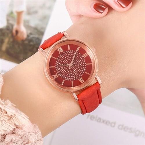 Starry Sky Dial Watches for Women Fashion Roman Scale Rhinestone Leather Ladies Quartz Watch Female Wrist Watch Reloj Mujer