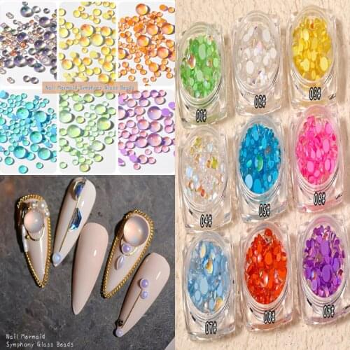 1 Box Mermaid Symphony Nail Glass Beads Rhinestones Flatback Mixed Size Nail Art Gems Stones For Nail Acrylic 3D Accessories