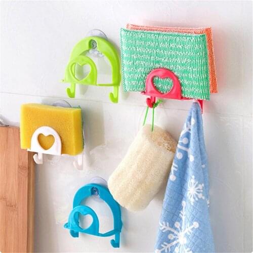 1pc Bathroom Shelf Towel Soap Dish Holder Kitchen Sink Dish Sponge Storage Holder Rack Robe Hooks Sucker With Hooks 4 Colors