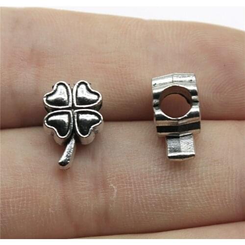 10pcs Clover Big Hole Beads Antique Silver Color DIY Jewelry Making Accessories 0.5x0.4 Inch (13x9mm)