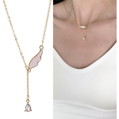 2021 korean fashion crystal tassel angel wing choker necklace for women girls cute elegant trnedy choker collar collier Pendants
