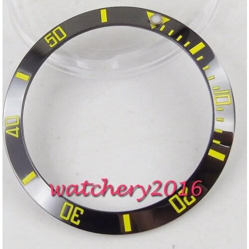 38mm black Yellow ceramic bezel insert for 40mm submariner mens watch