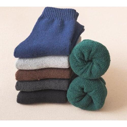6Pairs/lot Thick Terry Mens Socks Solid Warm Long Socks Ankle Winter Snow Thicken Velvet Socks Home Calcetines