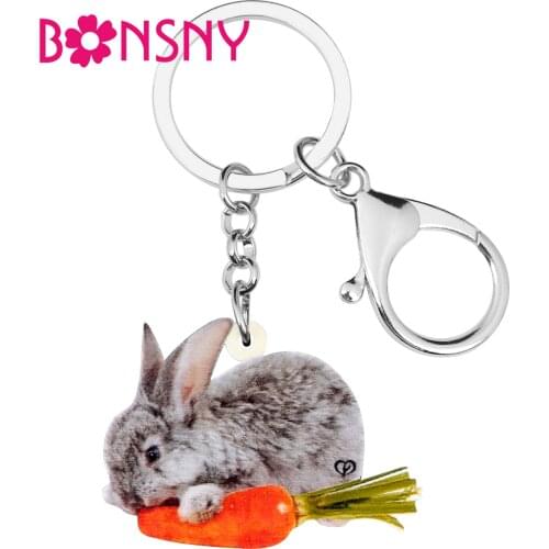 Bonsny Acrylic Carrot Grizzle Easter Hare Rabbit Bunny Keychains Big Animal Keyring Jewelry For Women Teens Bag Car Decoration