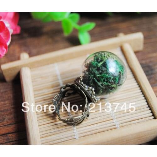 Free shipping!!! Top Hot 25*15mm glass globe & Ring set glass globe Bulb glass vial pendant rings setting set