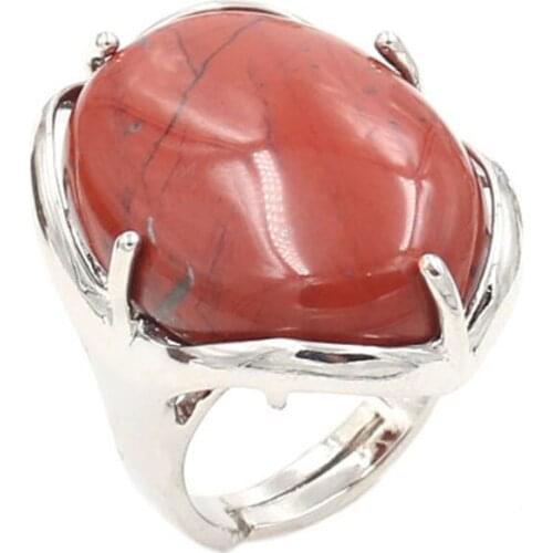 YJXP Silver Plated Oval Shape Adjustable Finger Wedding Ring Red Stone Fashion Jewelry