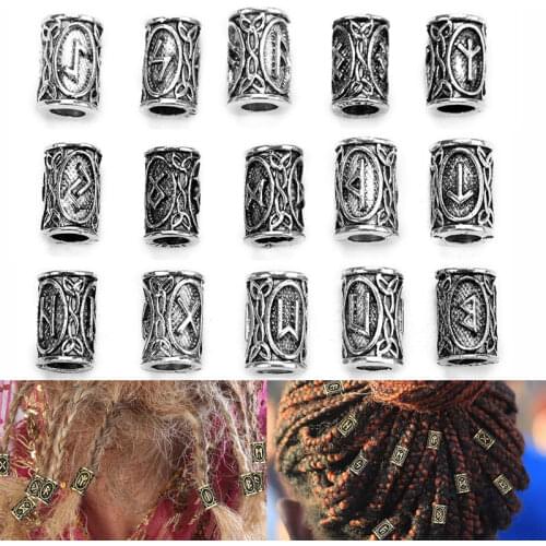 10pcs/lot Viking Runes Charms Beads For Hair Braid Beard Metal Alloy Big Hole Spacer Beads Diy Necklace Bracelet Jewelry Making