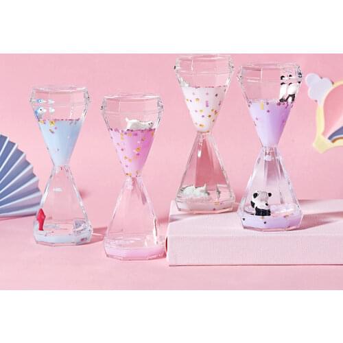 Milk Color Oil Hourglass Timer Clock Floating Visual Movement Liquid Motion Bubble with Cute Animal Ornaments Birthday Gift Toy