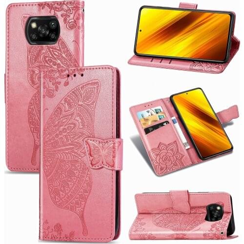 Case For Xiaomi Poco X3 NFC Luxury PU Leather Wallet Butterfly Flip Phone Cover For Xiaomi Redmi 9A 9C Mi 10T Lite Pro Stand Bag