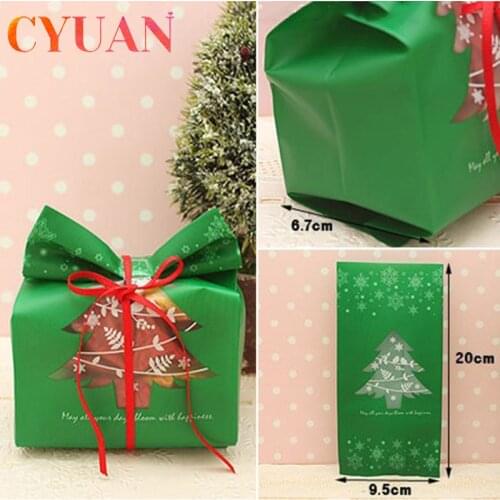 CYUAN 20pcs Red/Green Christmas Gift Bags With Snowflake Xmas Tree Dessert Cookie Bags Candy Box Christmas Decorations For Hom
