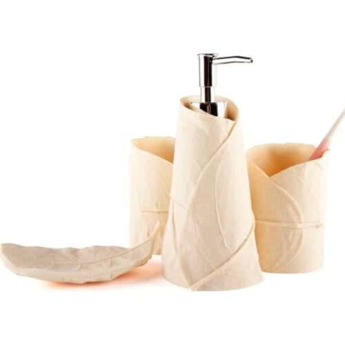 DecoTalk Nordic Style Bathroom Set Sandstone 4-piece Set Leaf-shaped Bathroom Decoration Set Solid Colors Bathroom Supply Kits