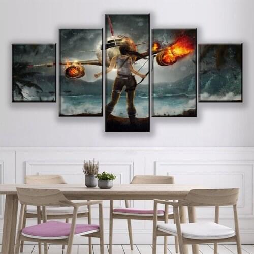 Decoration Wall Living Room On Canvas HD Printed 5 Pieces Game Tomb Raider Poster Plane And Lara Croft Pictures Modern Paintings