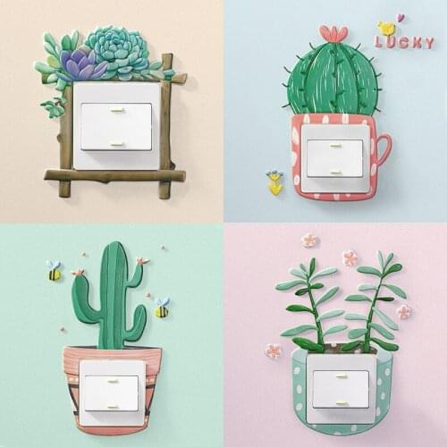 Home Decorations Wall Stickers Switch Protection Sticker Night Light Switch Stickers Cartoon Cactus Unicorn Dino Switch Sticker