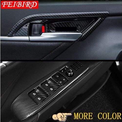 Door Armrest Window Glass Lift Control Button Panel Cover Trim Accessories For Toyota Camry 2018 2019 2020 Matte / Carbon Fiber