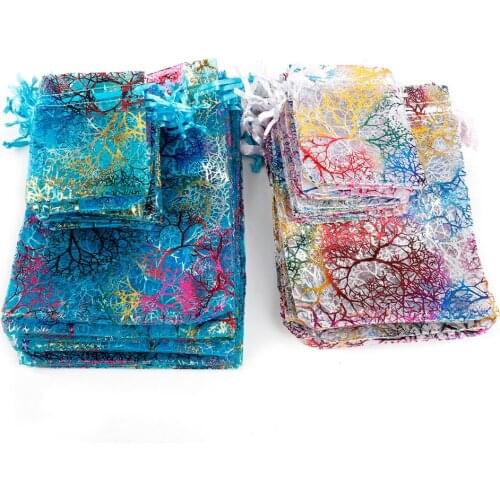HOT 10Pcs 7x9 9x12 10x15 13x18cm Drawstring Organza Bags White&Colorful Jewelry Packaging Bags Wedding Gift Bags Jewelry Pouches