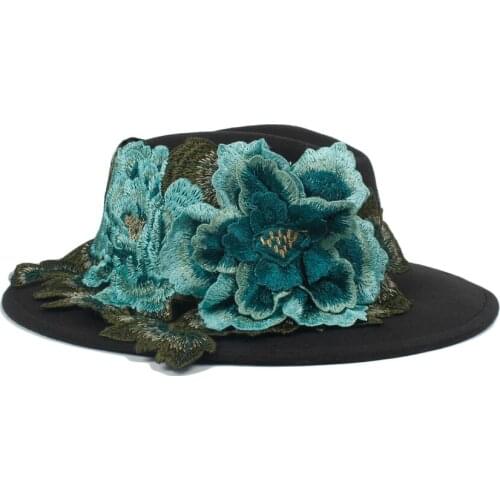 Fashion Wool Women Outback Fedora Hat With Fashion Flower For Elegant Lady Jazz Church Fascinator Sombrero Caps 2Size 56-60