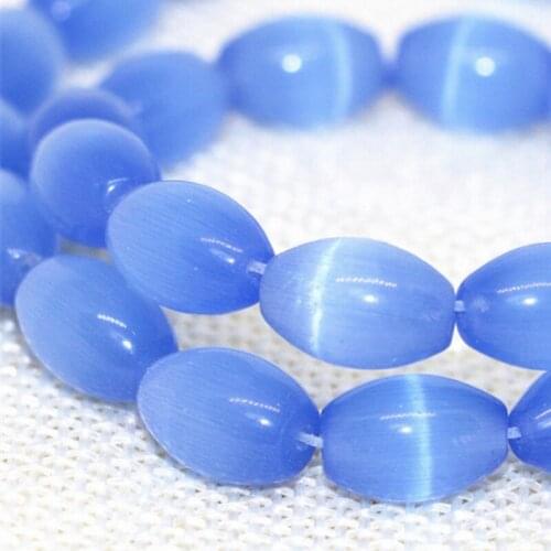 Fashion light blue 8*12mm rice Mexican opal cat eyes loose beads factory price high quality jewelry making 14inch B1571
