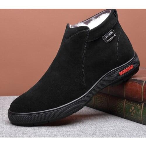 Brand New Men Suede Leather Boots Winter Mens Cotton-Padded Shoes Pure Wool Warm Male Non-Slip Casual Loafer Shoes