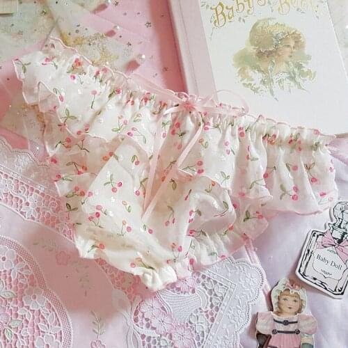 Japanese soft girl lovely Lori transparent chiffon cherry taste low waist lace underwear string tanga sexy panties majtki