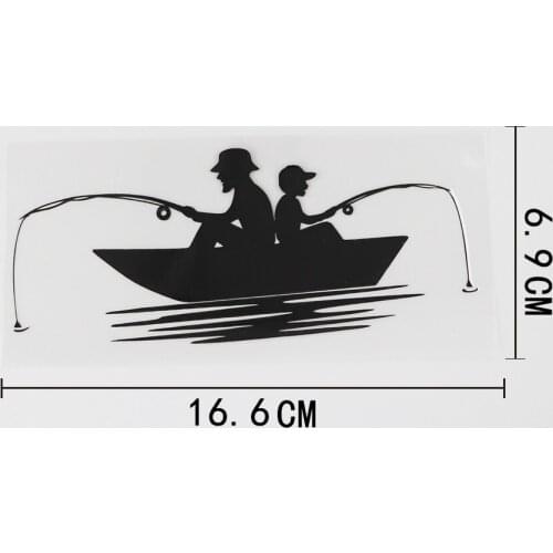 16.6CMX6.9CM Fisher with Son Fishing Boat Fisherman Decal Vinyl Car Sticker Black/Silver 8A-0859