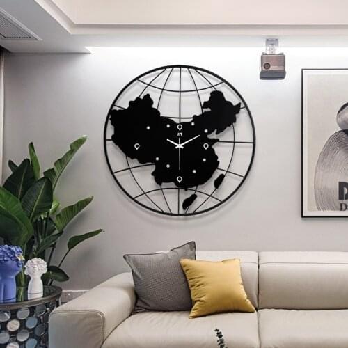 Personality China Map Wall Clock European Style Living Room Fashion Art Deco Creative Bedroom Silent Free Punch Installation