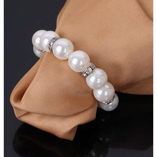 2016New 50Pcs Pearl Rhinestone Napkin Rings Buckles for Weddings Party and Hotel EG08